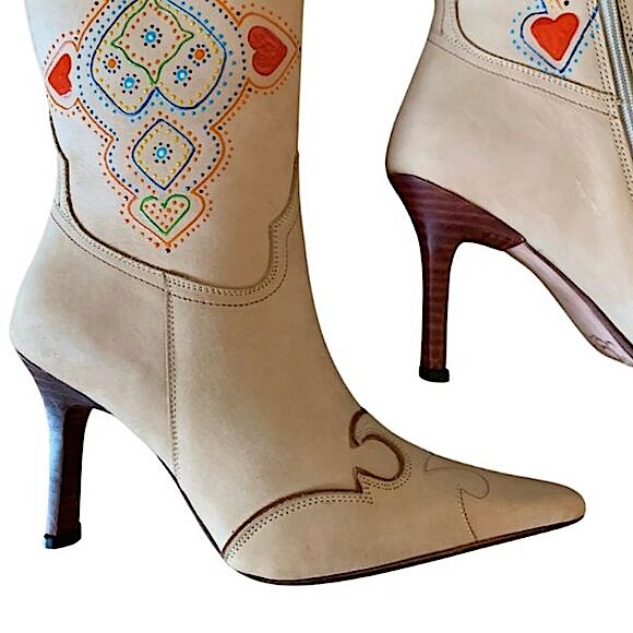 Lucchese Charlie 1 Horse Cream Embroidered Cream Cowboy Boots Unworn 7B - Picture 6 of 14